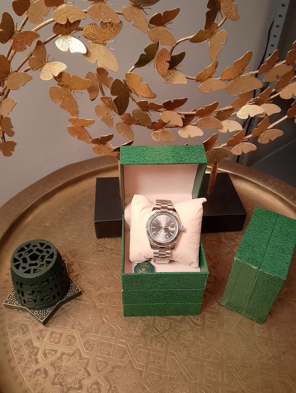 Rolex Day-Date Style – Silver Dial / Fluted Bezel